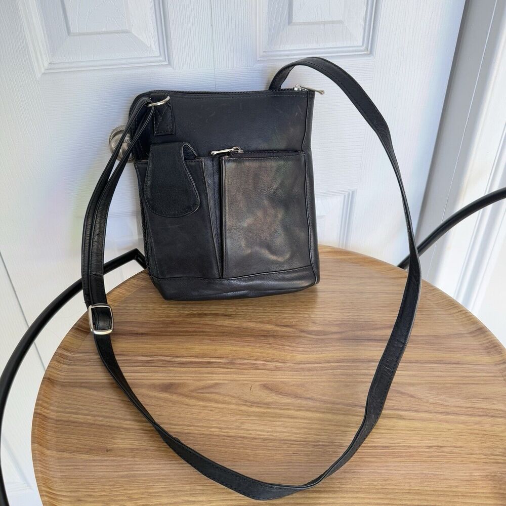 Vintage Barganza Genuine Leather Crossbody Bag Black